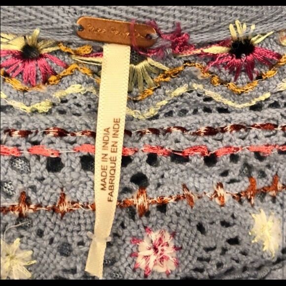 FREE PEOPLE SIESTA EMBROIDERED BOHO BLUE TOP XS - Picture 4 of 5